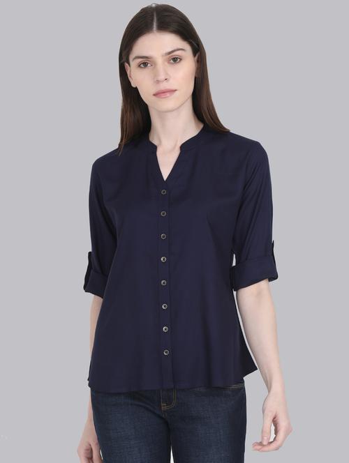 roll up sleeved mandarin neck shirt - 16519179 - Very Small Image - 1