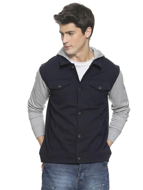 navy blue solid casual jacket - 16519229 - Very Small Image - 1