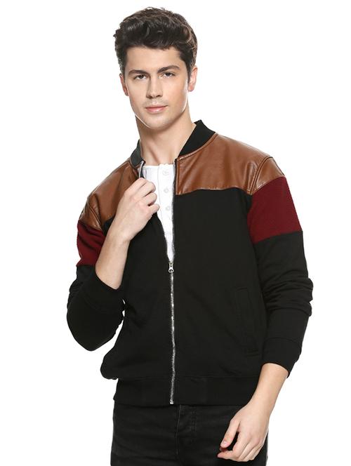 black color block bomber jacket - 16519241 - Very Small Image - 1