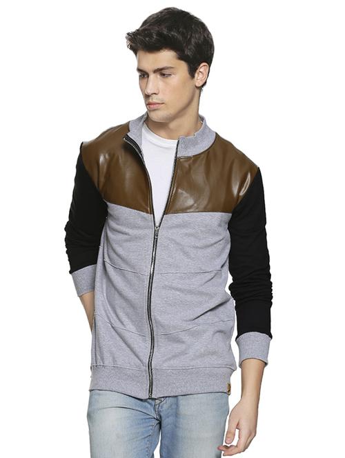grey color block casual jacket - 16519245 - Very Small Image - 1