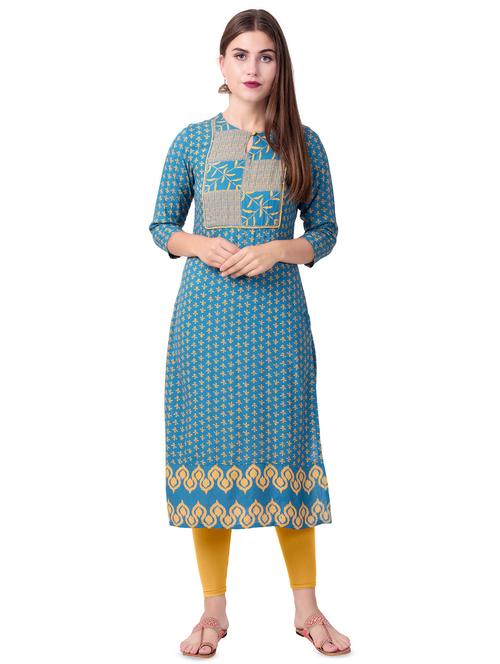 turquoise  straight kurta - 16519558 - Very Small Image - 1