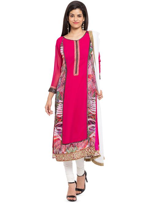 pink georgette kurta churidaar  set - 16521040 - Very Small Image - 1