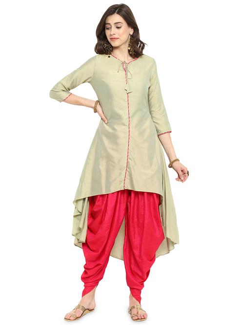 solid high-low kurta with salwar set - 16521599 - Very Small Image - 1