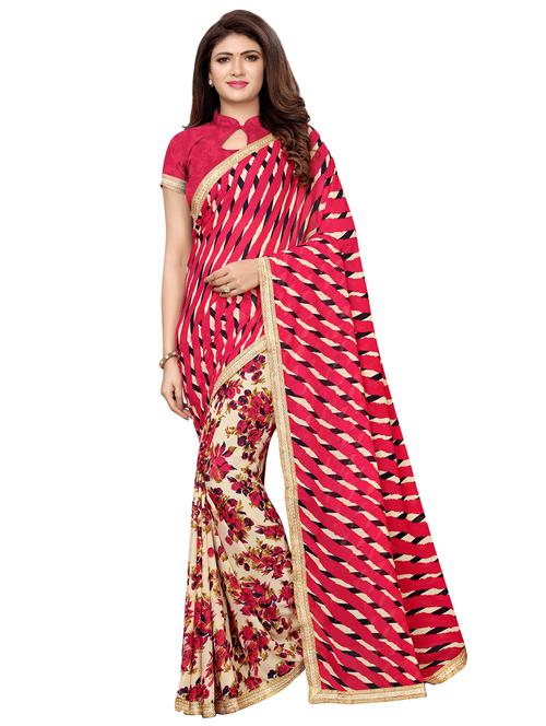 half & half printed saree with blouse - 16523667 - Very Small Image - 1