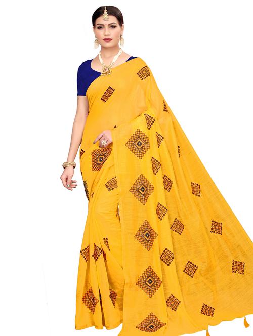 yellow chanderi embroidered saree with blouse - 16523697 - Very Small Image - 1