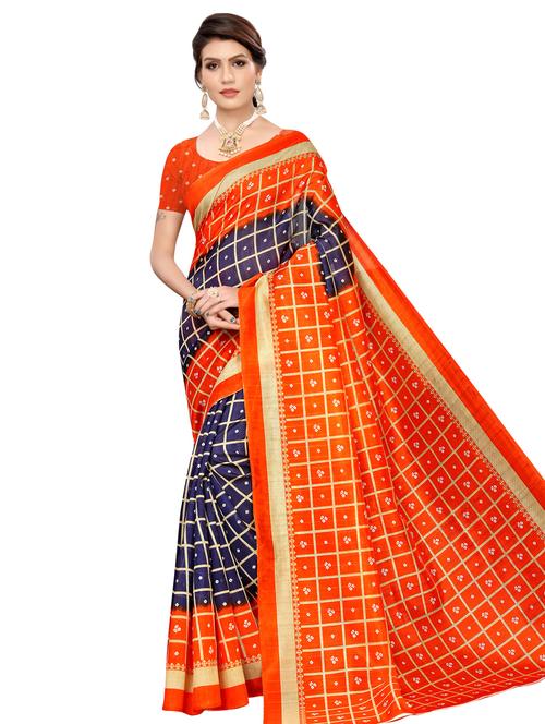 checkered printed saree with blouse - 16523714 - Very Small Image - 1