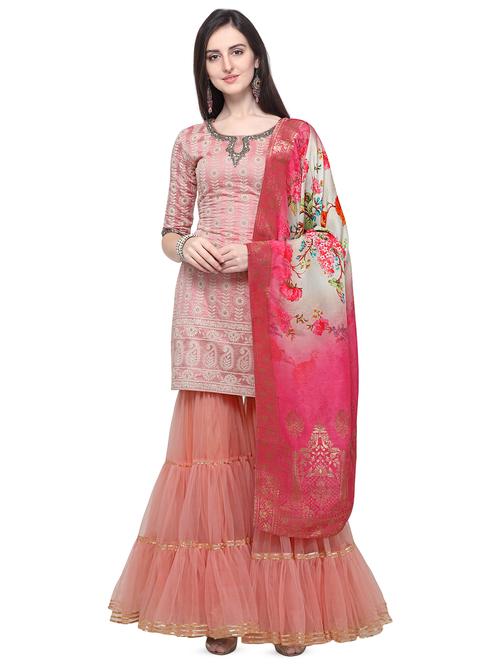 embroidered semi-stitched suit - 16524244 - Very Small Image - 1