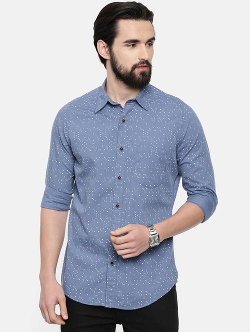 blue printed casual shirt - 16525645 - Very Small Image - 1