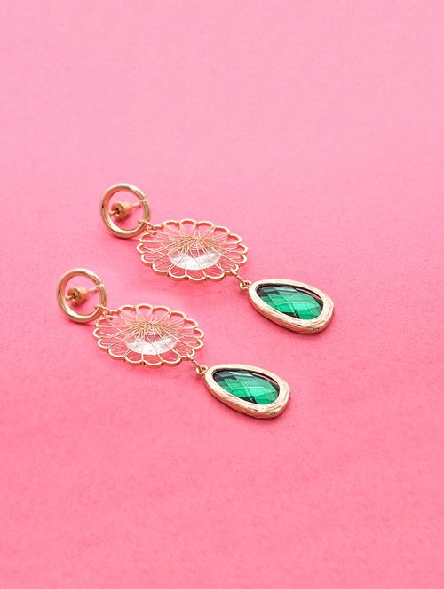 green metal drop earring - 16525910 - Very Small Image - 1