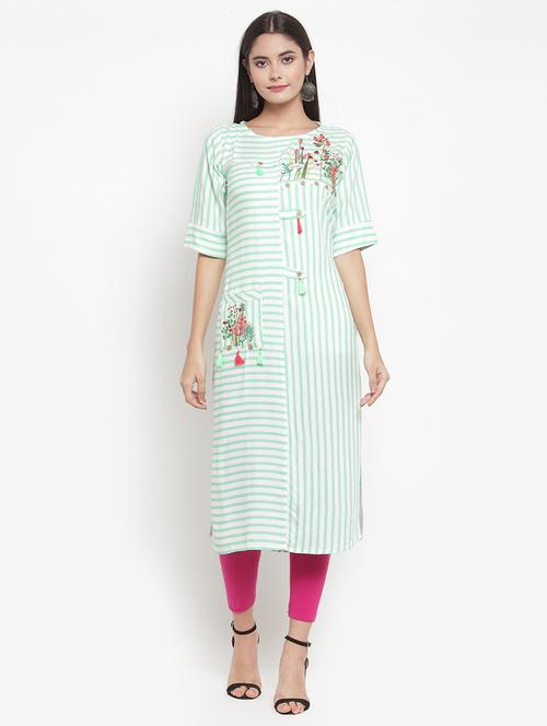embroidered stripes straight kurta - 16526527 - Very Small Image - 1