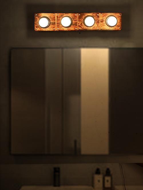 wooden hollywood vanity light with golden studs - 16527439 - Very Small Image - 1