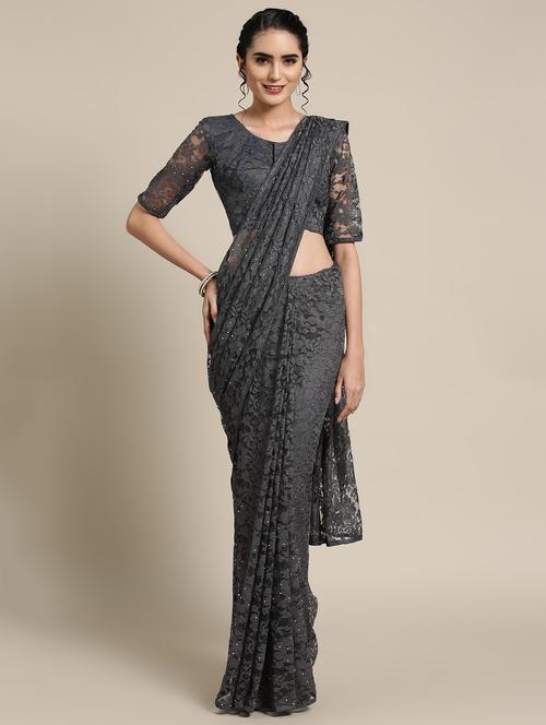 net solid saree with blouse - 16527679 - Very Small Image - 1