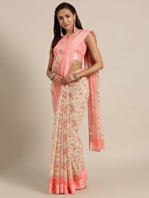 geometrical printed saree with blouse - 16528626 - Very Small Image - 1