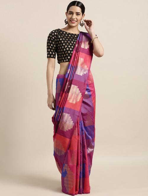 self-design woven saree with blouse - 16529846 - Very Small Image - 1