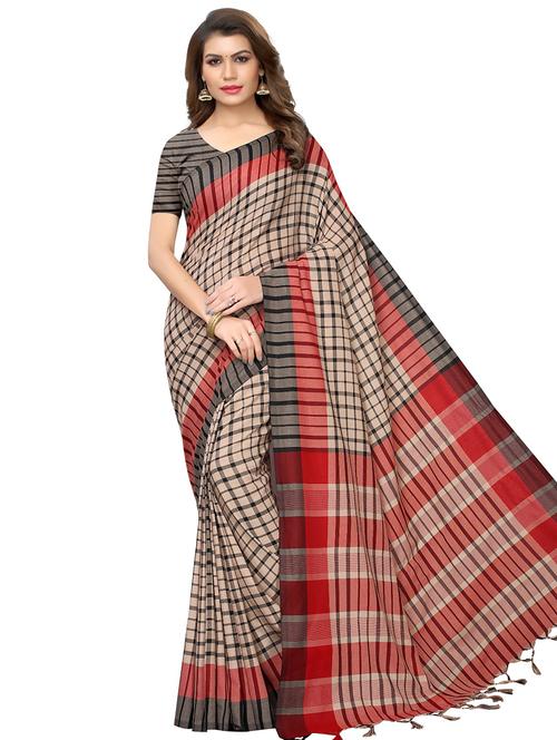 checkered banarasi saree with blouse - 16531884 - Very Small Image - 1