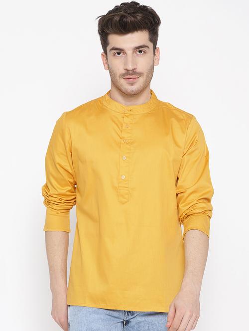 yellow solid short kurta - 16532606 - Very Small Image - 1