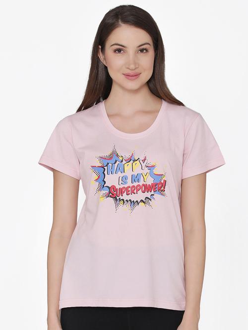 women's chest print round neck t-shirt - 16535945 - Very Small Image - 1