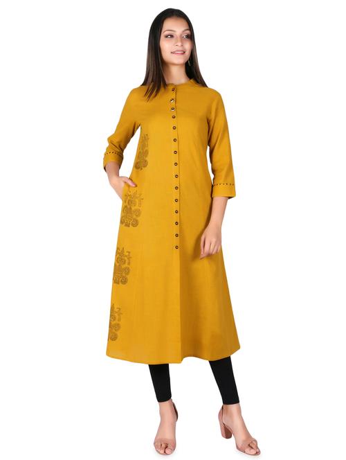 block print solid a-line kurta - 16538658 - Very Small Image - 1