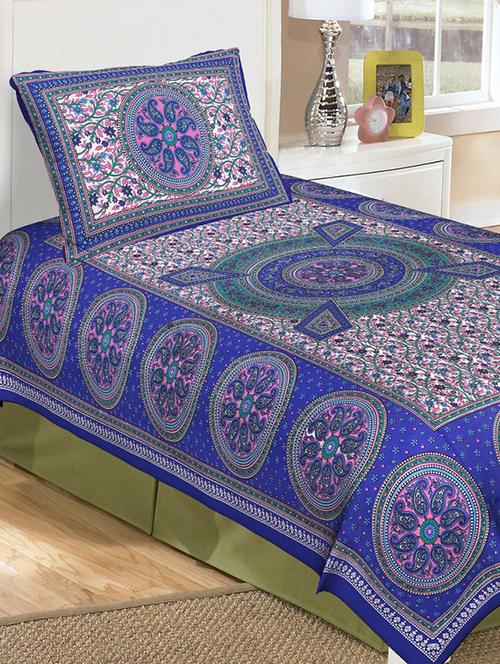 cotton printed single bed bedsheets with 1 pillow cover - 16539650 - Very Small Image - 1