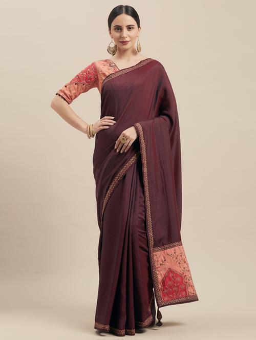 solid bordered tassel detailed saree  with blouse - 16540472 - Very Small Image - 1