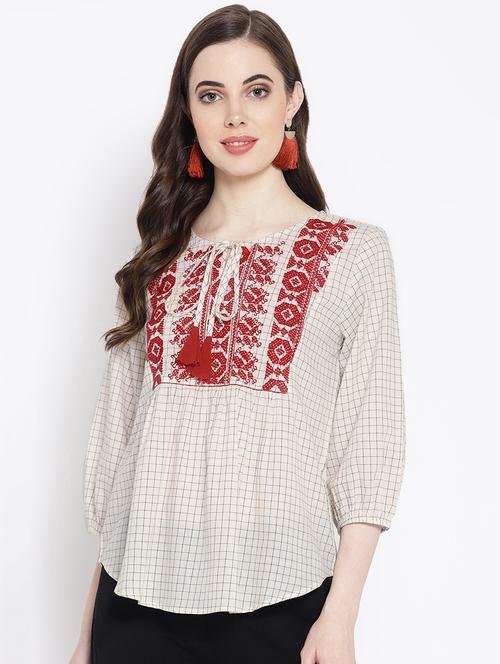 tie up neck embroidered detail top  - 16542523 - Very Small Image - 1