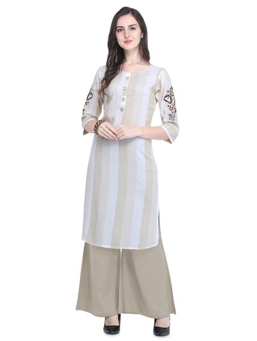 embroidered stripes straight kurta - 16542887 - Very Small Image - 1