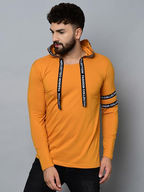 solid orange taped t-shirt with hood neck  - 16544825 - Very Small Image - 1