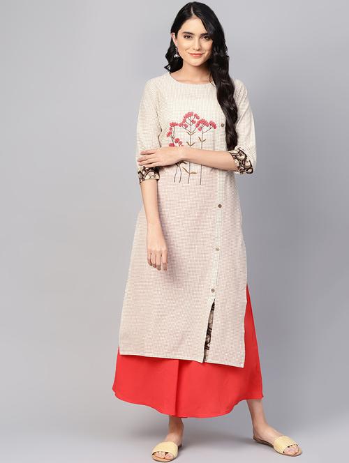 embroidered front slit straight kurta - 16544993 - Very Small Image - 1