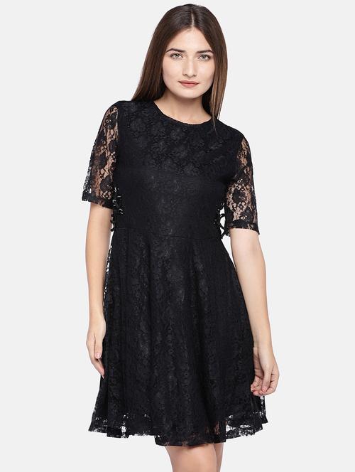criss cross floral laced a-line dress - 16545192 - Very Small Image - 1