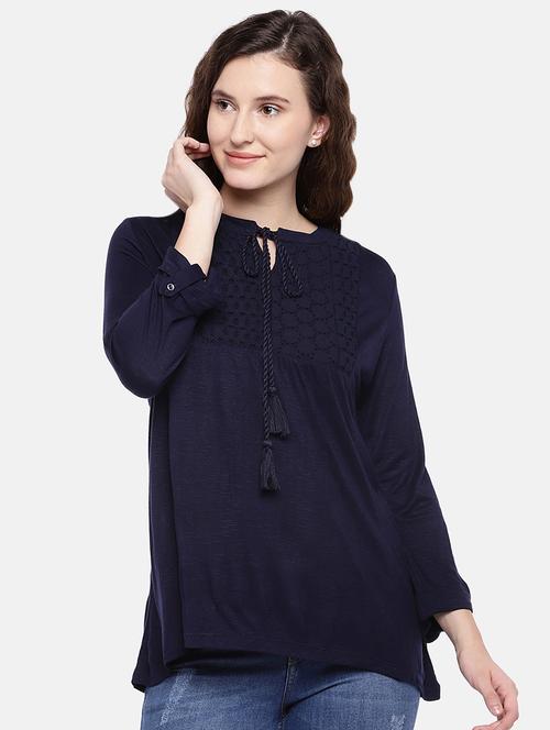 tassel tie up schiffli top - 16545266 - Very Small Image - 1