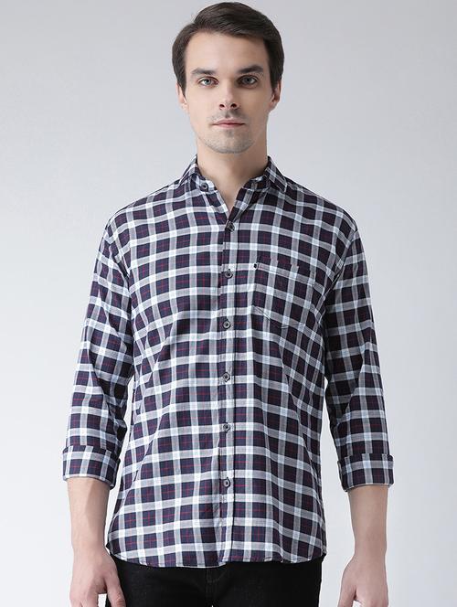 navy blue checkered casual shirt - 16545367 - Very Small Image - 1