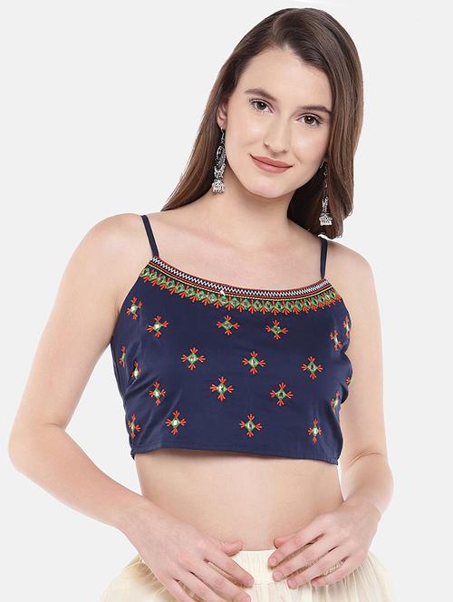 Blue Cotton Solid Blouse - 16545399 - Very Small Image - 1