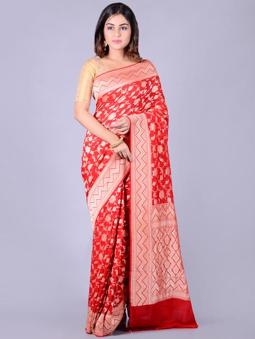 self-design banarasi saree with blouse - 16545780 - Very Small Image - 1
