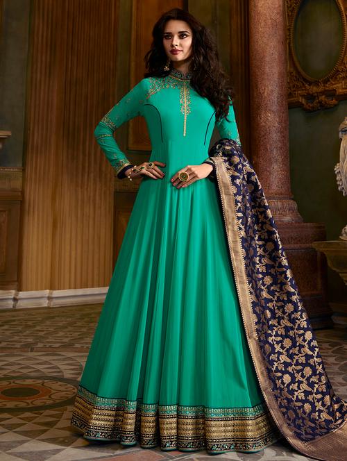 embroidered semi-stitched suit - 16546056 - Very Small Image - 1