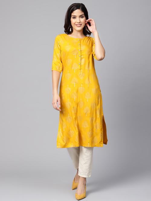 gold print straight kurta - 16546591 - Very Small Image - 1