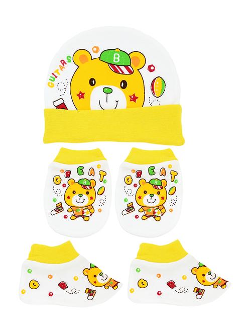 yellow cotton mittens bootie and cap set - 16546717 - Very Small Image - 1