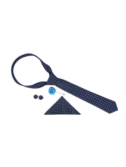 navy  tie, pocket square, lapel pin and cuff links combo - 16548250 - Very Small Image - 1
