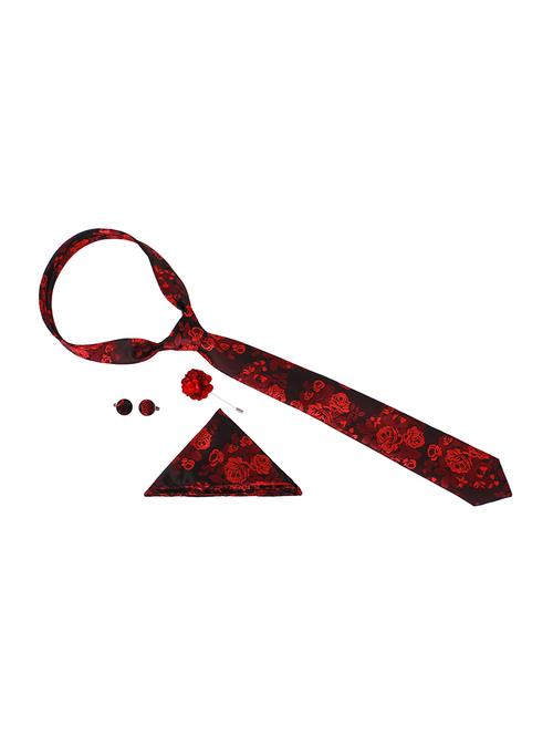 red t tie, pocket square, lapel pin and cuff links combo - 16548253 - Very Small Image - 1