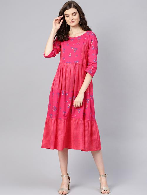 round neck gathered a-line dress - 16549653 - Very Small Image - 1