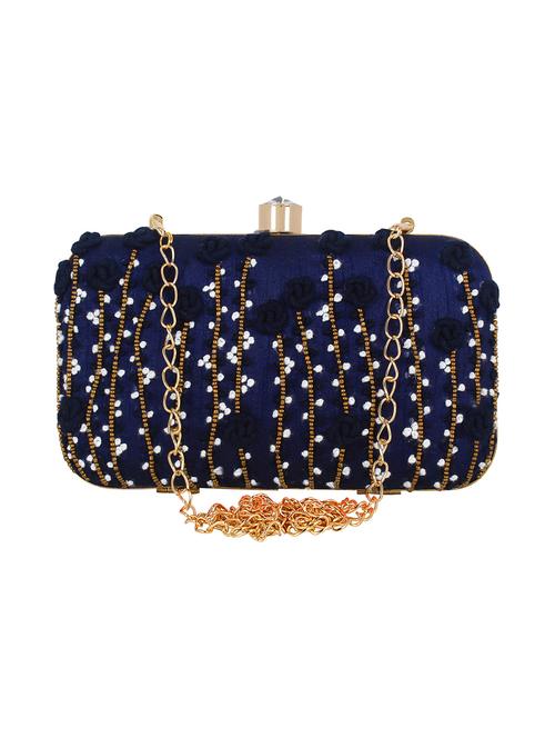 blue faux silk structured clutch - 16550296 - Very Small Image - 1