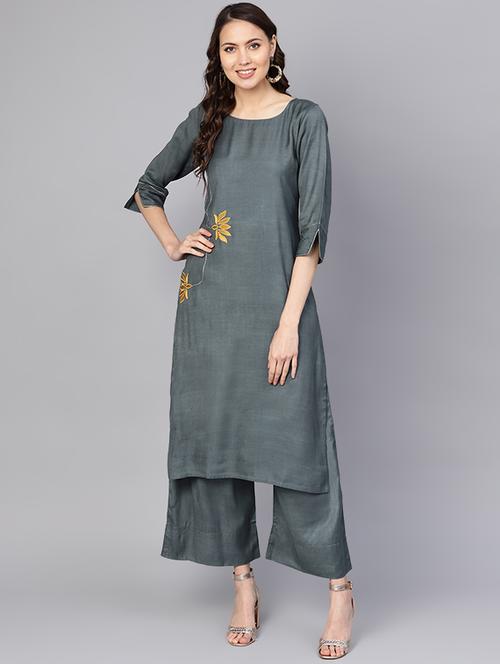 embroidered kurta palazzo set - 16552095 - Very Small Image - 1