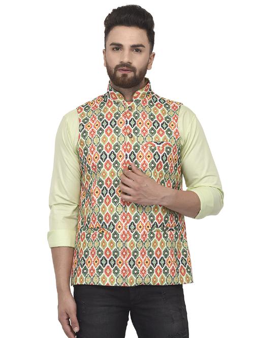 green printed nehru jacket - 16552124 - Very Small Image - 1