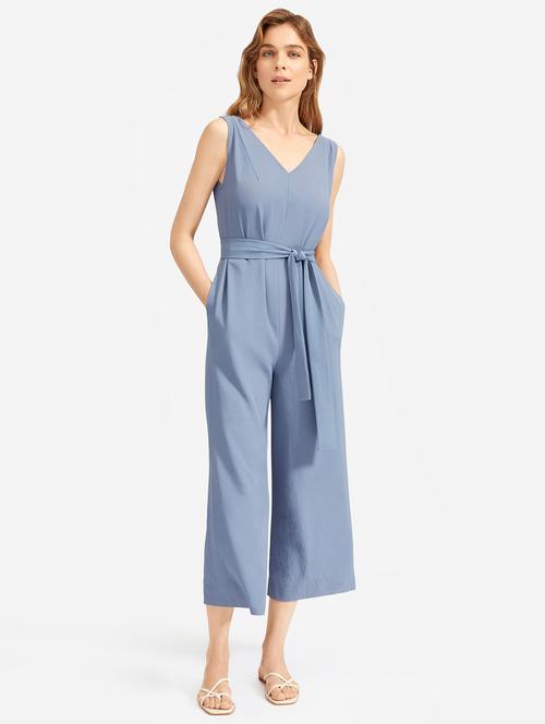tie front solid full leg jumpsuit - 16554908 - Very Small Image - 1