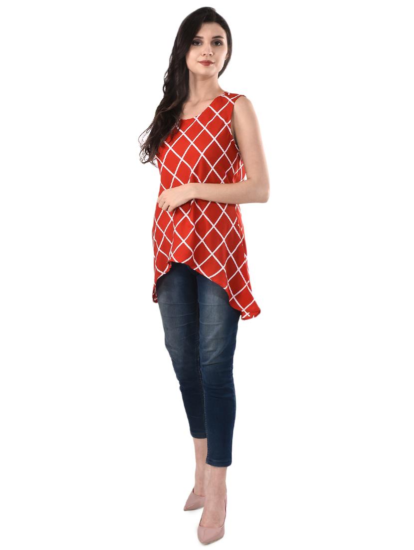round neck checkered high-low tunic - 16555505 - Standard Image - 3