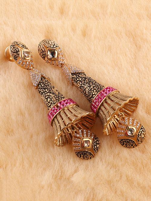 pink brass jhumka earring - 16555920 - Very Small Image - 1