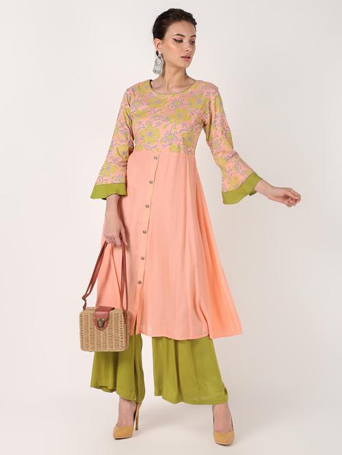 printed buttoned kurta with palazzo set - 16556755 - Very Small Image - 1