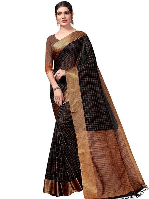 checkered woven saree with blouse - 16556970 - Very Small Image - 1