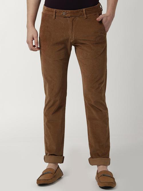 brown solid corduroy casual trouser - 16557597 - Very Small Image - 1