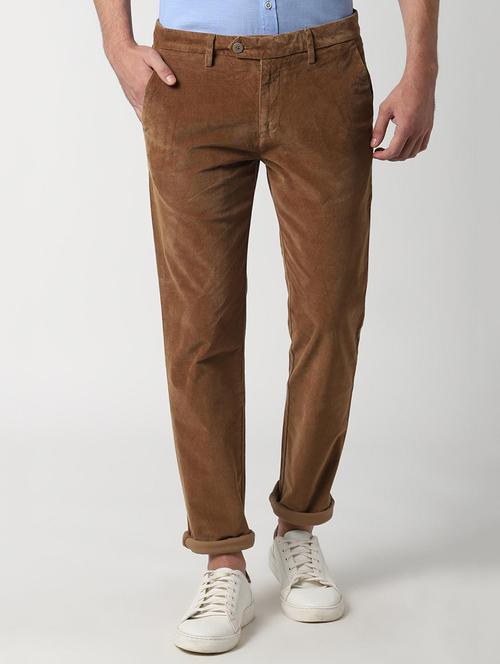 brown solid corduroy casual trouser - 16557600 - Very Small Image - 1