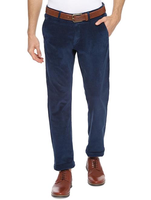 navy blue solid corduroy trouser - 16557627 - Very Small Image - 1